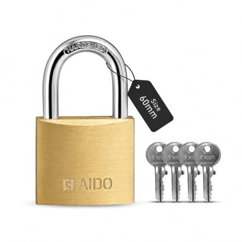 Image of AIDO by dormakaba Group 60mm Solid Brass Padlock | Lock for Main Doors, Home, Luggage, Cabinets, Lockers, Toolboxes | 4 Brass Keys | Double Bolt | Hardened Shackle | Water Resistant | 2 Yr Warranty