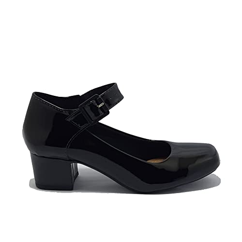 Sapato Social Boneca Confortável Salto Baixo Grosso Original Cor:Preto - Verniz;Tamanho:36