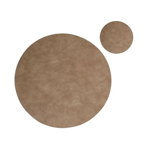 1Sets Leather Placemats Round Washed Cowhide...
