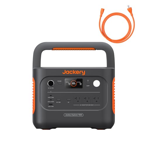 Jackery Explorer 1000 v2 Portable Power Station,1070Wh LiFePO4 Battery,1500W AC/100W USB-C Output, 1 Hr Fast Charge, Solar Generator for Camping,Emergency, RV, Off-Grid Living(AC Cable Included)