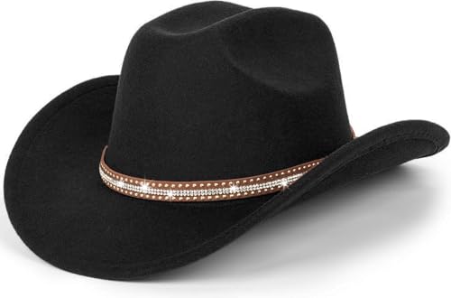 Klassischer Western-Cowboyhut für Damen, breiter Rand, Filz-Fedora-Hut mit...