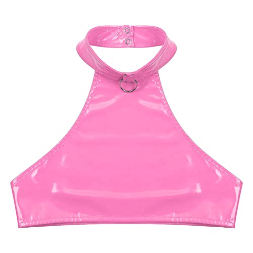 ACSUSS Women's Wetlook PVC Leather Mock Neck Zipper Vest Crop Top Exotic Clubwear4