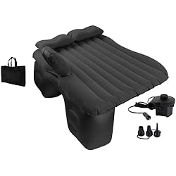 Colchón Hinchable Coche Decathlon EDIESI, Colchón Coche Hinchable, Colchoneta Inflable Individual para Asiento Trasero, con Bomba de Aire Eléctrica de 12 V y 3 Adaptadores, Accesorios Coche (Negro)