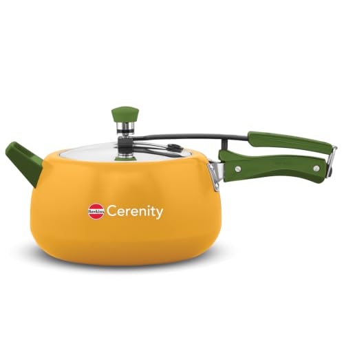 Image of Hawkins 5 Litre Ceramic Coated Cerenity Pressure Cooker | Induction & Gas | for Cooking Rice, Dal & Curries | 5 Year Guarantee, ISI Certified | Mustard Yellow (ICY50)