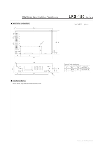LRS-150-15 bloc alimentation à découpage 15V 10A 150W single output