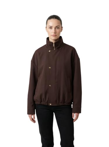 Blouson femme à col montant en beige et marron aux finitions premium
