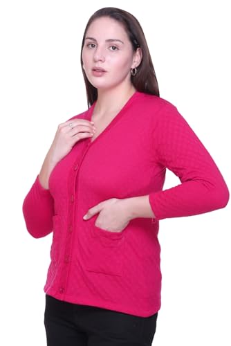 Image of Women Sweater for Winters Woolen Acrylic Full Sleeve V-Neck Cable Design Cardigan Sweater for Women Winter Woollen Stylish
