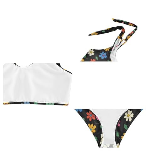 Wusikd Colorful Flower Girls Swimsuits Two Piece Black Swimwear Bikini Set for for Girls Size 3T4