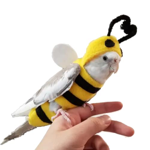 Image of Bird Costume Diaper Flight Suit Bee Shape Hoodie Clothes Cosplay Photo Prop for Parrots Parakeet Cockatiel Sun Conure, Small Animals Apparel (Bee with Diaper, X-Large), Green (BPF1)