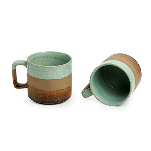 Image of ExclusiveLane Ceramic Mugs Ceramic Coffee Mugs - Set of 2, Mint Green, Earthen Brown and Cinnamon Brown, 360ml