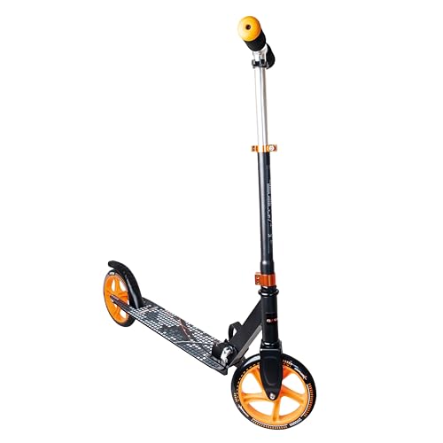 Muuwmi Aluminium Scooter - 200 mm Räder - ABEC 5 Lager - Höhenverstellbarer Lenker - Geeignet für Kinder und Erwachsene - GS-Zertifiziert - Bis zu 100 kg - Tretroller in schwarz-orange