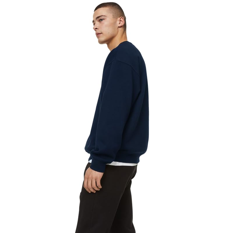 Image of DROBE Cotton Blend Round Neck Solid Sweatshirt for Men