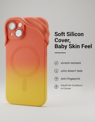 Image of amazon basics Gradient Mag-Safe Case for iPhone 15 | Soft Silicone Shockproof Cover with Camera Protection | Slim Lightweight Design | Smooth Touch & Durable - Orange & Yellow