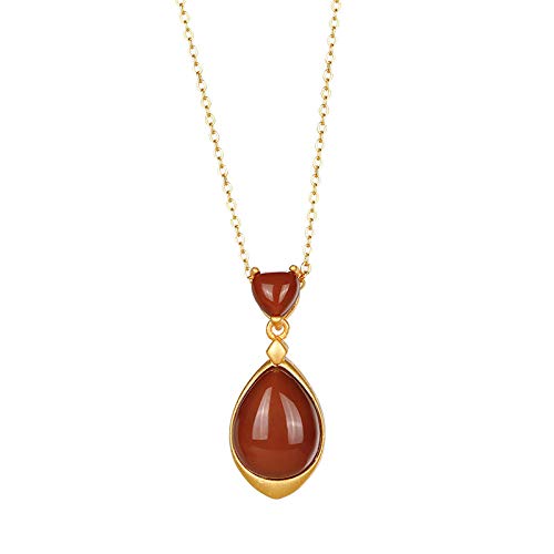 Collier agate rouge en forme de goutte argent pour look à la mode