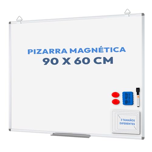 JUPPLIES Pizarra Blanca Magnética de Pared 90x60 cm | Marco de Aluminio, Bandeja, 1 Rotulador, 2 Imanes y Borrador | Pizarra Magnética Infantil, Cocina, Oficina y Escuela - Whiteboard (90 x 60 cm)