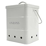 Gdfjiy Onion Storage Bin, Kitchen Storage Canister,Kitchen Pantry Organizer Tin With Airtight Lid & Handles, Vegetable Fresh Keeper with Aerating Tin Storage Holes (White)