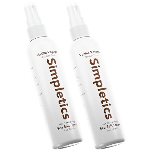 Simpletics Himalayan Sea Salt Spray for Straight & Wavy Hair - All Natural, 5 Ingredient, Texturizing & Volumizing Product - Vanilla Scented - Adds Volume, Texture, Beach Look to Men & Women, 2 Pack