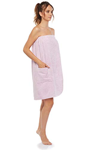 Arus Women's GOTS Certified Organic 100% Turkish Terry Cotton Adjustable Closure Bath Wrap Medium Lilac