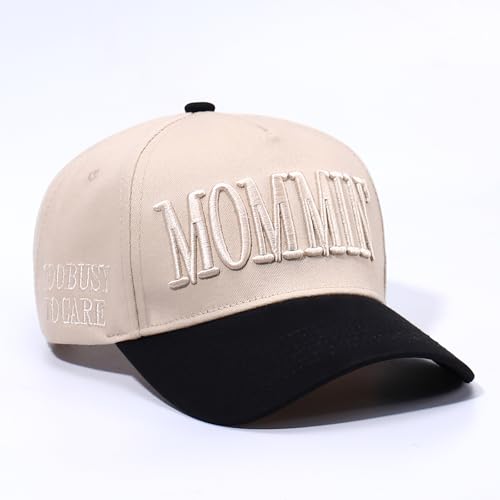 Image of Vintage Two-Tone Trucker Hat Adjustable Baseball Cap with Mommin Embroidery Ponytail Fit Unisex Outdoor Casual Headwear