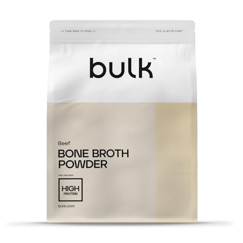 Bulk Caldo de huesos en polvo, Sabor Carne de Res, 600 g, 60 porciones, 9.4 g de proteína por porción, Colágeno y Aminoácidos, Apoya el Crecimiento Muscular, Ideal para Sopas, Guisos y Cocina