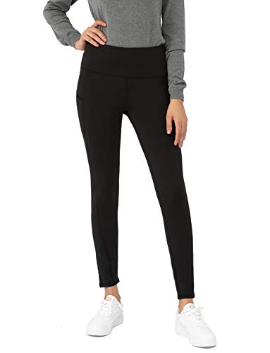 Bamans Womens Fleece Lined Leggings Tummy Control Thick Thermal Tights Winter Cycling Running Leggings with Side Pockets (Black, Small)