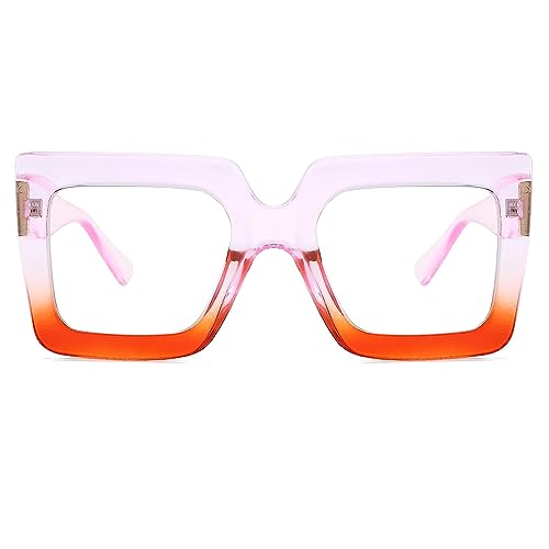 CHAUOO Oversized Glasses for Women - Fashion Oversized Blue Light Blocking Glasses, Multi-color Thick Square Computer Eyewear (Purple Red)