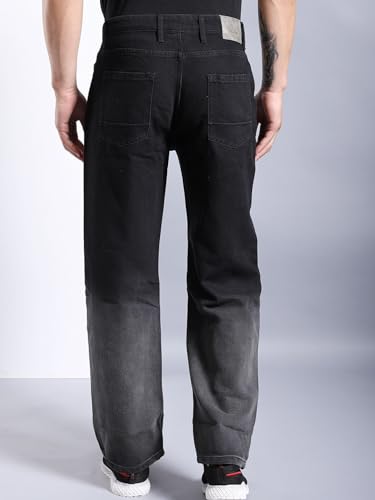 Image of The Indian Garage Co Men Baggy Solid Mid-Rise Stretchable Jeans