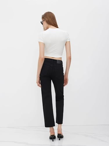 CIDER Jeans for Women Stretchy Denim High Waist Straight Leg Cropped Casual Jeans with Pocket3