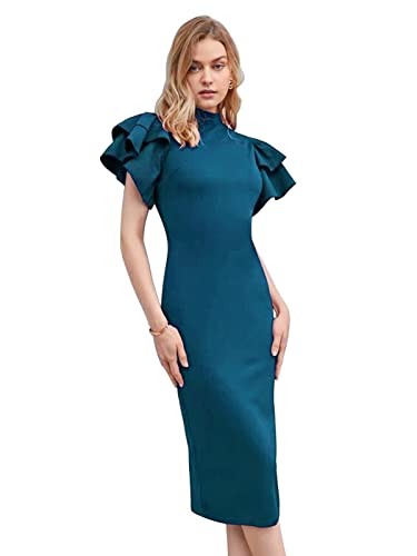 Image of Selvia Women Women's Synthetic Bodycon Knee-Length Dress (361TK10203N-S Teal Blue S)