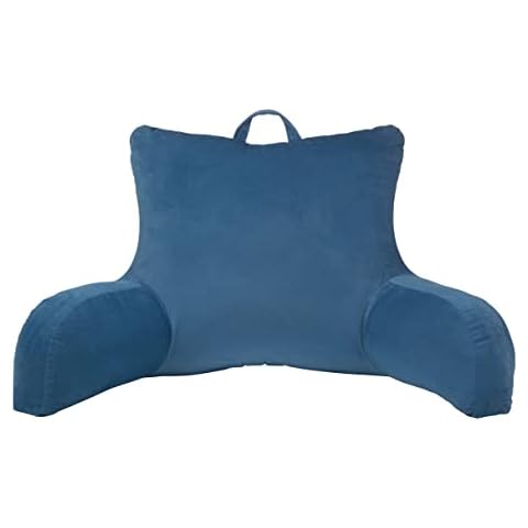 Klear Vu Velour Reading Pillow Bed Back Rest Pillow with Arms and Pockets for Gaming, Working on Laptop, Watching TV, Lumbar Support Perfect for Adults, Teens, Kids and Pregnancy, Navy One Size Cover