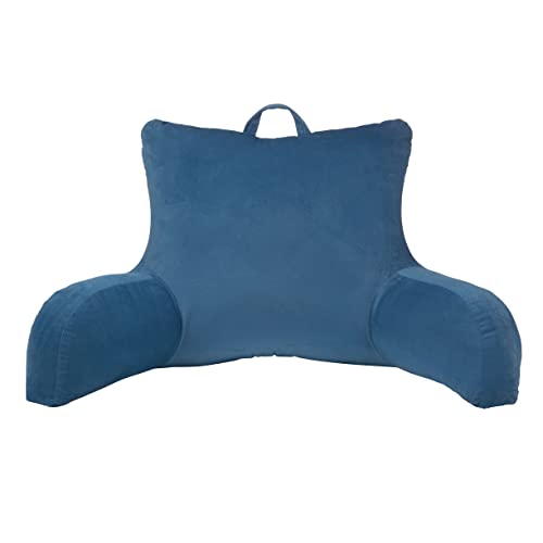 Klear Vu Velour Reading Pillow Bed Back Rest Pillow with Arms and Pockets for Gaming, Working on Laptop, Watching TV, Lumbar Support Perfect for Adults, Teens, Kids and Pregnancy, Royal Navy