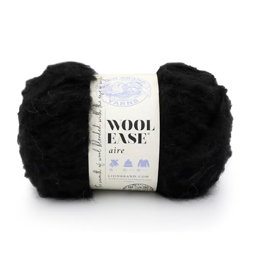 Image of Lion Brand Yarn, Wool-Ease Aire Crochet Yarn, Onyx, Black, 1 Pack