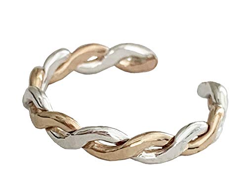 Toe Ring | Twine Medley Braided .925 Sterling Silver & 14K Gold Fill | Adjustable Ring That Can Be Worn on Toe Finger or Midi | One Size Fits Most | Made In USA
