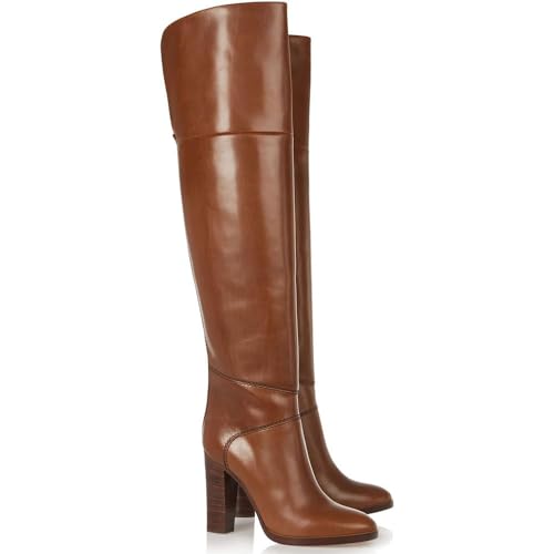 SPONYBORTY Dam vinter Overknee stövlar tjocka klackar lårhöga stövlar blockklack PU-läder sexig hög klack knähöga stövlar dra på långa stövlar lår/K/34EU