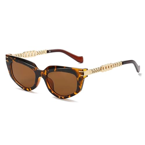 Lunettes de soleil luxe femme polygone et chaîne métal style chat