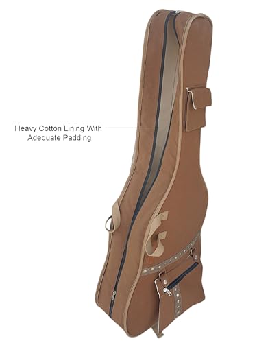 Image of The House of tara Cotton Canvas Fabric Acoustic Guitar Bag Cover for Men and Women | Modern Guitar Case | 100% Cotton Inner Lining | Adjustable Straps | Padded Protection | Zip Pocket | Khaki Brown