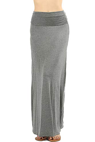 ShezPretty Women's Premium Fold Over High Waist Long Floor Length Maxi Skirt (Large, USA-H.Grey)