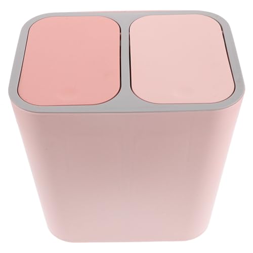 TOBBOMEY Cubo Basura Rosa Doble Compartimento con Tapa Gran Capacidad para Cocina y Baño Organizador de Residuos Seco y Húmedo Fácil Limpieza para Dormitorio y Salón