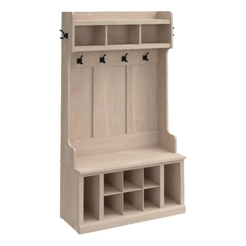 BOWERY HILL Hall Tree & Shoe Bench with Shelves...
