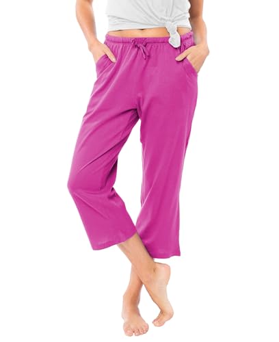 Image of Sexy Basics Women's 100% Cotton Lounge Pants | Capri Style Pajama Sleep Bottoms | Drawstring & Pockets |Multi-Packs & Colors