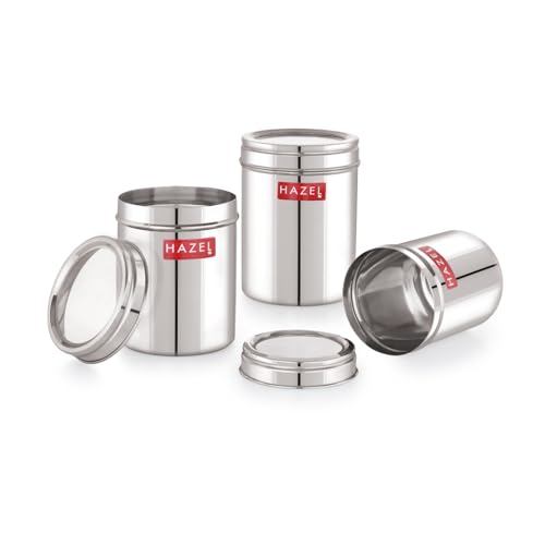 Image of HAZEL Stainless Steel Kitchen Container with Transparent Lid | Top See Through Kitchen Container Set with Matt Finish | Multipurpose Container for Kitchen Storage, Set of 3, 900 ML, 1100 ML, 1500 ML