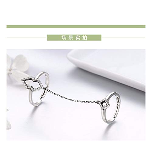 Preisvergleich Produktbild MTWTM Silber Fashion Ring Simple Kreativ Doppel Fingerring Geometrie Retro Temperament Persönlichkeit Schöne Wasser Diamond Einfügen