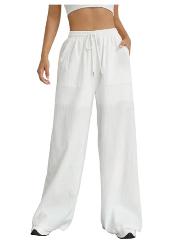 SOLY HUX Women's High Waisted Drawstring Straight Leg Casual Pants Baggy Trousers with Pockets