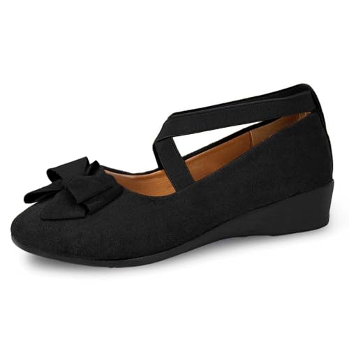 Women's Comfortable Suede Casual Shoes Low Heel Elastic Strap Slip-On Walking Footwear for Daily Wear and Outings