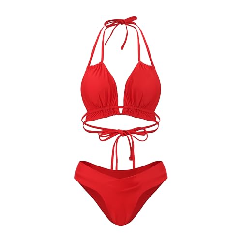 Image of Meetall Cheeky High Cut Triangle Bikini Sets for Women Cute Halter Top Swimsuits 2 Piece