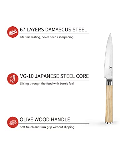 Brodark Paring Knife 5 Inch Kitchen Knife, Japanese Vg10 Hand Crafted Damascus Steel Chef Knife With Olive Wood Handle, 10Cr15Comov Stainless Steel Utility Knife, Thanksgiving & Christmas Gifts #TOP1