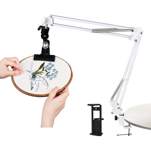 Fossthiroy Soporte ajustable para bastidores de bordado para manualidades, giratorio 360°, soporte para bordar 3 en 1, soporte para tableta/teléfono, soporte de mesa,