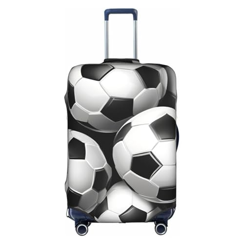 Black White Soccer Ball Print Protective Suitcase Cover Washable Travel Luggage Protector with Concealed Zipper