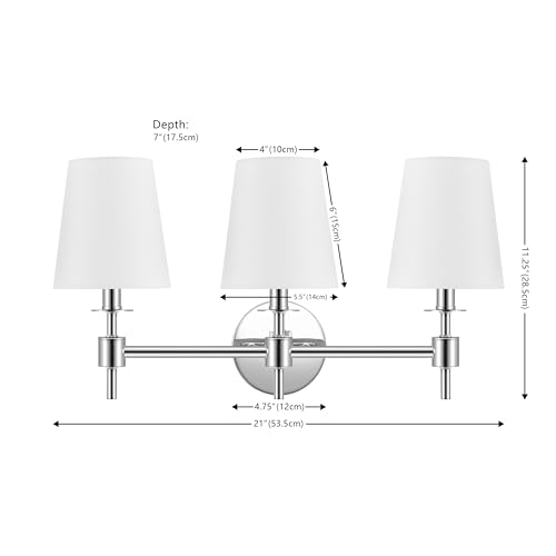 Image of SAFAVIEH Lighting - Davielle 3-Light 21-Inch Wall Sconce - Chrome - Fabric Shade - 3-Light Design - Ideal for Vanity, Hallway, Bedroom, Bathroom - LED Bulbs Included (SCN4120C)