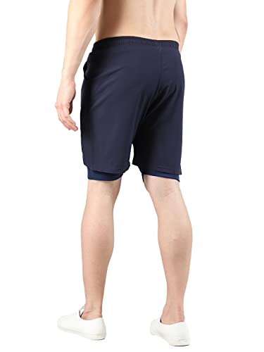 Image of CHKOKKO Double Layered Gym Shorts for Men Workout | Compression Inner Layer with Pockets Across Inner Outer and Back | Dry Fit Sports Athletic wear for Running Jogging or Training